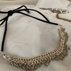 Silver & Crystal with a vegan suede tie/closure (discounts on necklace bundles)